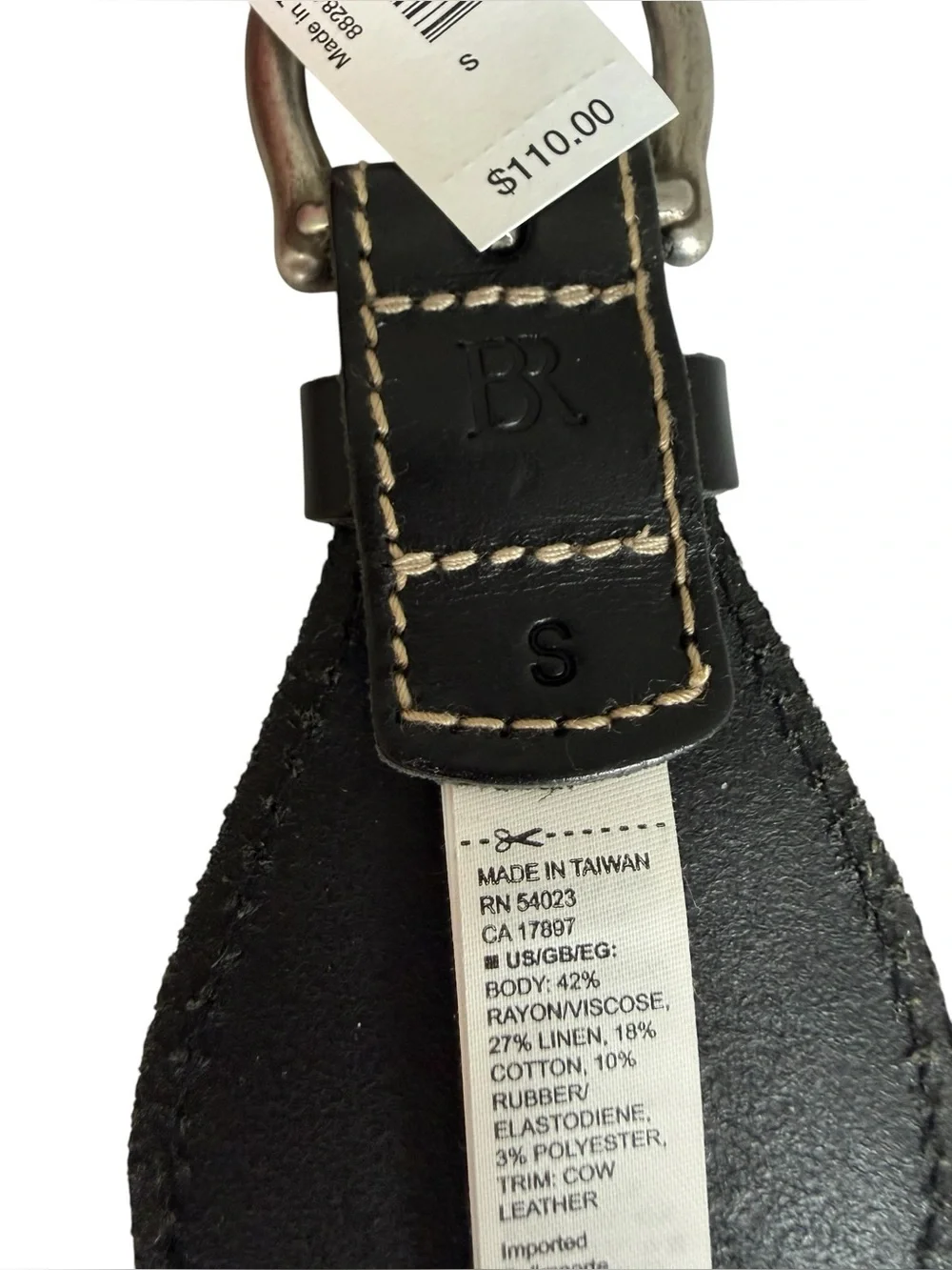 NWT Banana Republic Llanito Stretch Belt S Linen Leather Dark Brown $110